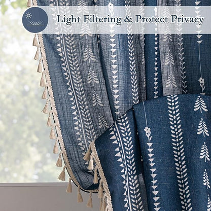 Boho Navy Blue Curtains 63 inch Length - Image 9