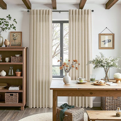 Eggshell Beige Linen 112 Inch Curtains - Image 8