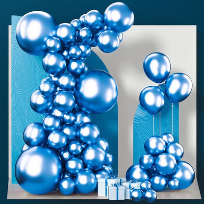 PartyWoo Metallic Blue Balloons 100pcs Chrome Blue Color 18 12 10 5 Inch | by PartyWoo