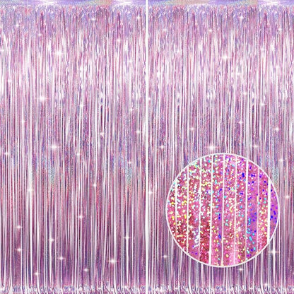 GOER 2 Pack 3.2 ft x 8.2 ft Metallic Tinsel Foil Fringe Curtains Party Photo by GOER