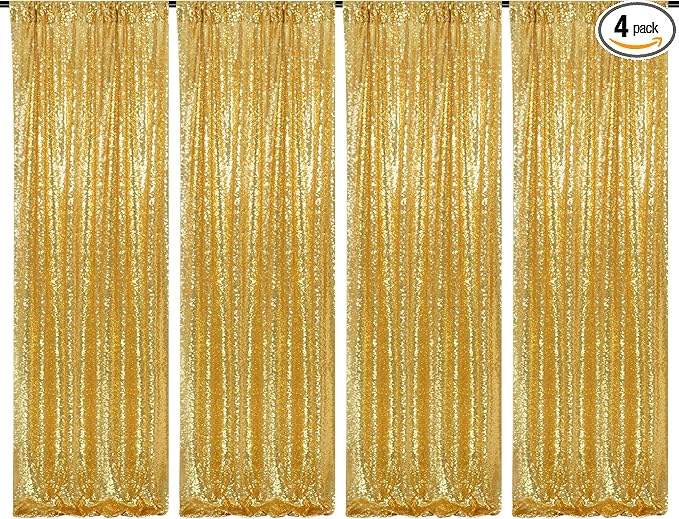 PartyDelight Gold Sequin Backdrop Curtains 2x8ft 4 Panels | Sparkly 3mm sequins by PartyDelight