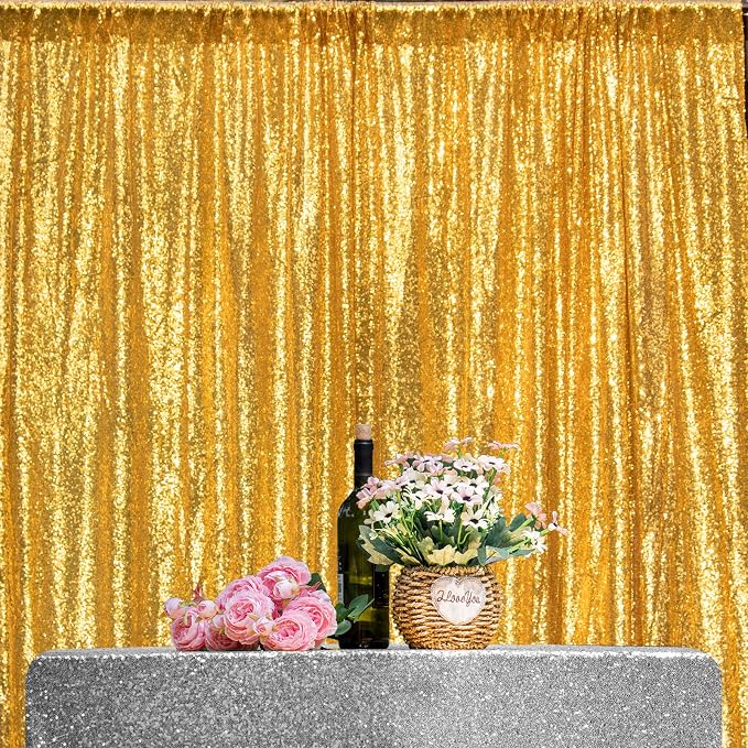 JYFLZQ Gold Sequin Backdrop Curtains 4ft x 8ft 2 Panel Glitter Photo Booth - Image 2