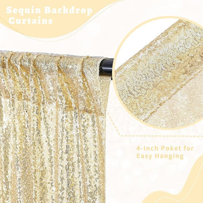 Light Gold Sequin Backdrop Curtains 4 Pcs 2ftx8ft Glitter Shimmer Fabric | - Image 2