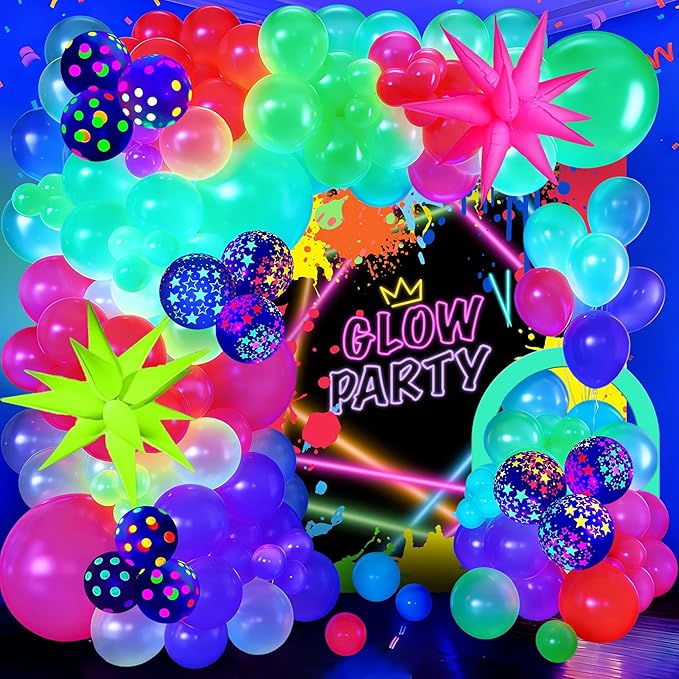 102Pcs Neon Glow Balloons Arch Kit by Jenlion