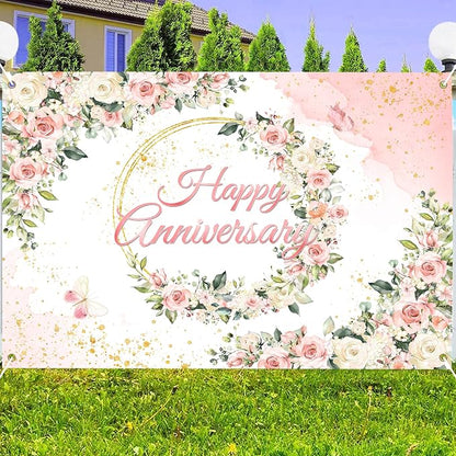 9x6 ft Floral Anniversary Backdrop Banner - Image 4