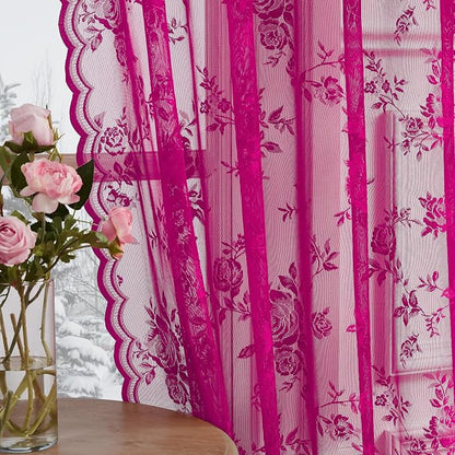 108 Inch Raspberry Lace Curtains Rod Pocket Large 3D Floral Embroidery Semi - Image 4