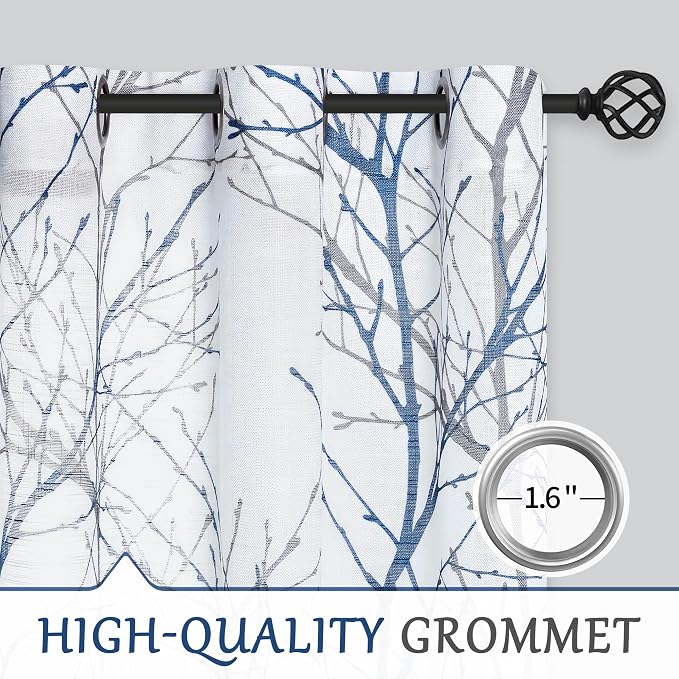 FMFUNCTEX Linen Blue White Semi Sheer Patio Curtains 96 Inch Long 1 Panel | - Image 6