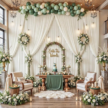 50ft x 12ft Wrinkle Free Ivory Backdrop Curtains - Image 3