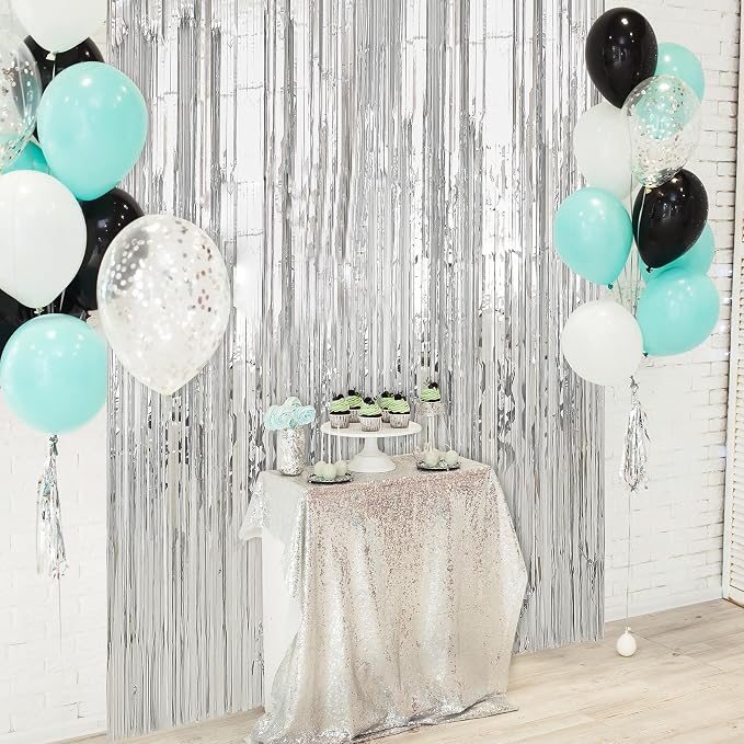 7 Pack 3.3 x 9.9 ft Silver Fringe Backdrop Streamers Party Decorations | Foil - Image 4