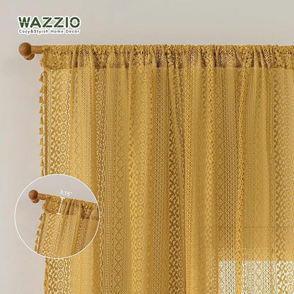 WAZZIO Boho Lace Curtains 84 Inches 2 Panel, Light Filtering Privacy Tassel & - Image 8