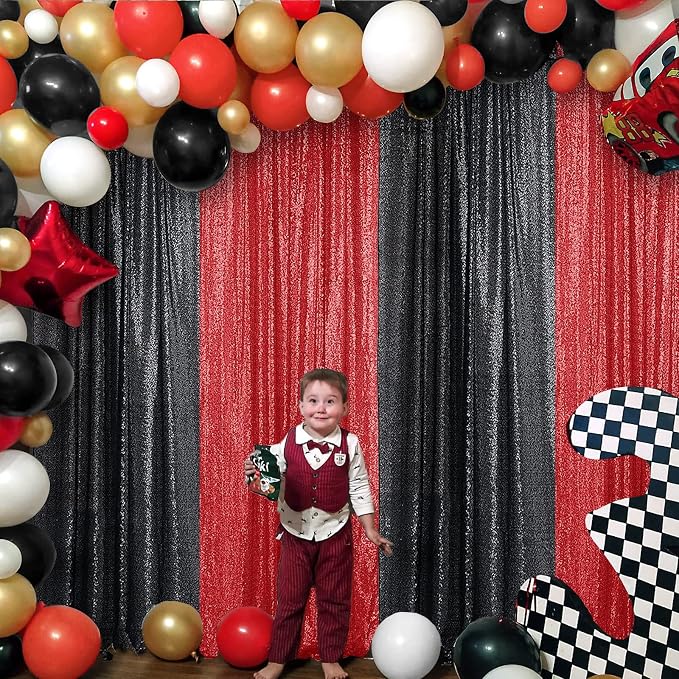 Sugargirl Red Sequin Backdrop Curtain 2 Panels 2FTx8FT Glitter Red Background - Image 3