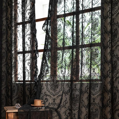 Deeprove Black Lace Curtains 96 Inch Length Set of 2 Panels Pair - Image 4