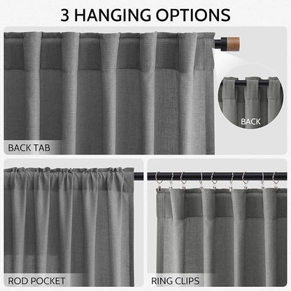 Blazer Grey Curtain Linen Blend Light Filtering Back Tab Curtains 96 Inches Long - Image 3