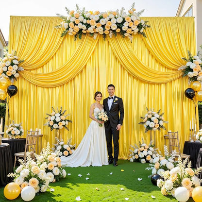 10x10ft Yellow Gold Glitter Backdrop Curtain - Image 5