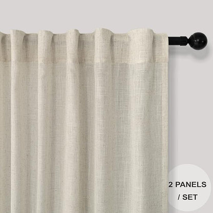 Pitalk Flax Linen Sheer Curtains 68 Inch Length 2 Panel Set - Image 2