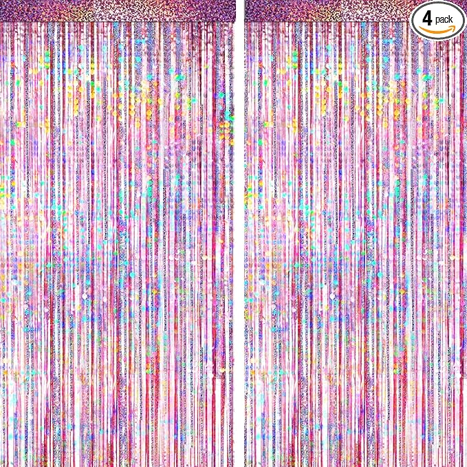 4 Packs Pink Foil Fringe Curtain, Baby Shower, Princess Bachelorette Cowgirl by BSRESIN