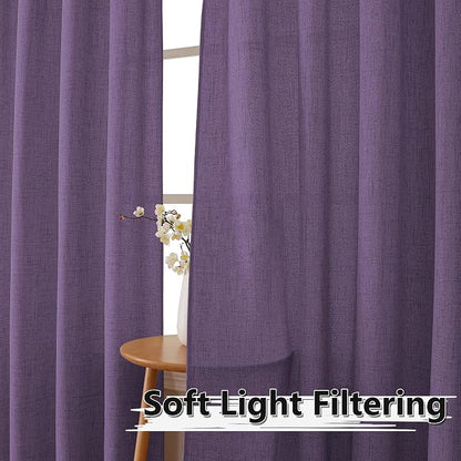 Tollpiz Short Linen Curtains Living Room Rod Pocket Semi Sheer Curtain Burlap - Image 2