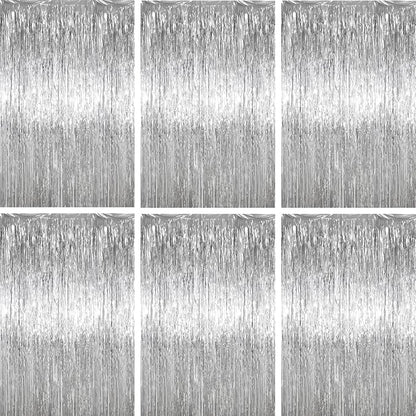 Voircoloria Silver Foil Fringe Backdrop Curtains, Birthday Party Decorations by Voircoloria