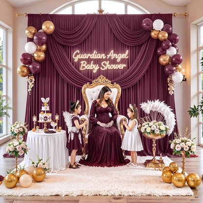 50 ft x 10 ft Wrinkle Free Maroon Backdrop Curtain - Image 6