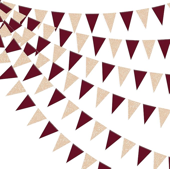 Burgundy Party Decorations Maroon Champagne Gold Triangle Banner Flag Bunting by pinkblume