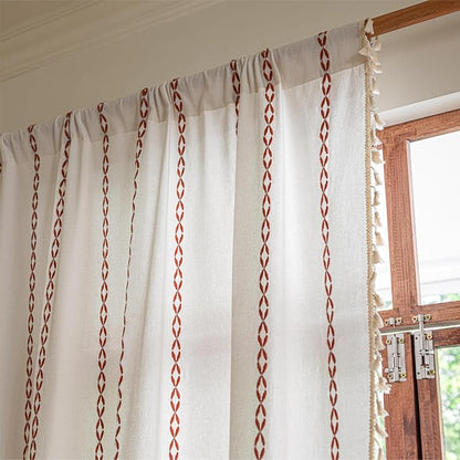 Sutuo Home White and Terracotta Boho Curtains - Image 5
