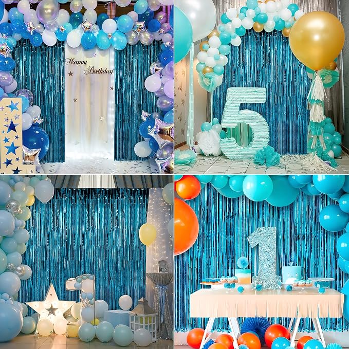 Crosize 4 Pack Blue Party Streamers Backdrop, 3.3 x 9.9 ft | Tinsel Foil Fringe - Image 5