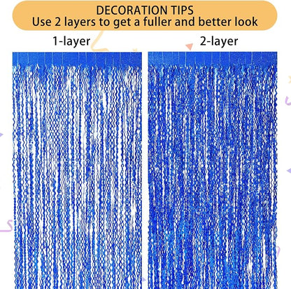 4 Pack Navy Blue Wavy Foil Fringe Curtains Party Decorations - Image 5