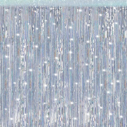 5 Pack 3.3 x 9.9 ft Holographic Silver Tinsel Streamers Party Decorations | by Crosize