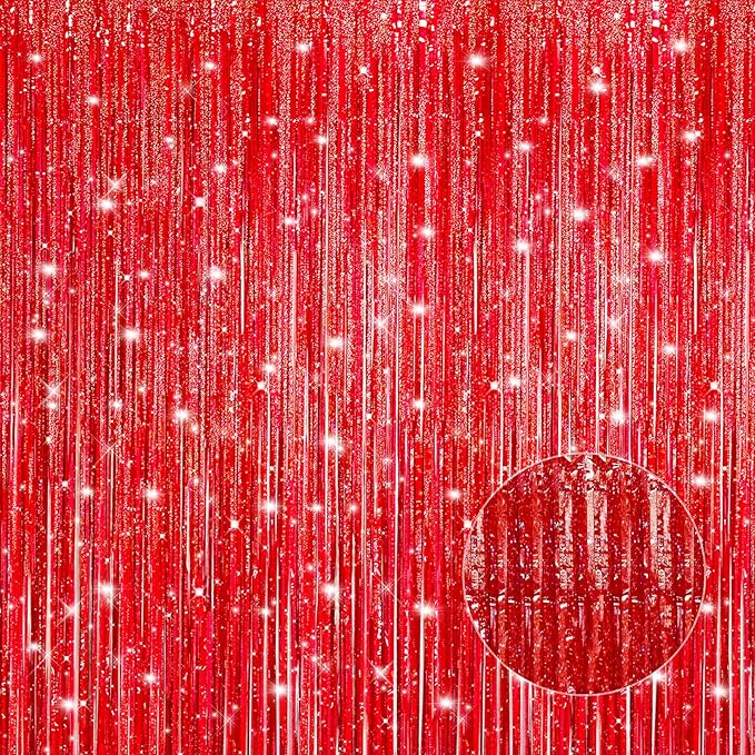 3 Pack 3.3 x 9.9 ft Holographic Red Tinsel Streamers Party Decorations | Foil by Crosize