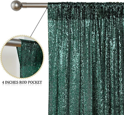 Sugargirl Dark Green Sequin Backdrop Curtain 4FTx8FT Glitter Dark Green - Image 4