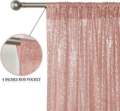 Sugargirl Rose Gold Sequin Backdrop Curtain 4 Panels 2FTx8FT Glitter Rose Gold - Image 5