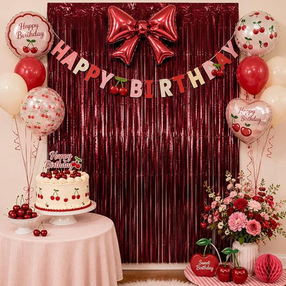 Matte Burgundy Foil Fringe Tinsel Backdrop, 4 Pack, 3.3 x 6.6 Ft | Matte Maroon - Image 7