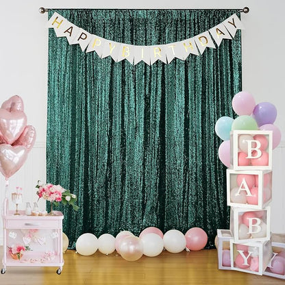 Sugargirl Dark Green Sequin Backdrop Curtain 4FTx8FT Glitter Dark Green - Image 2