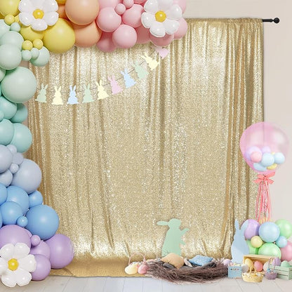 PartyDelight Light Gold Sequin Backdrop 6x8ft Sparkly Photo Curtain | 4 Inch by PartyDelight