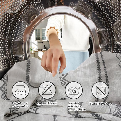 Boho Curtains 84 Inches Long for Living Room Bohemian Geometric Printed Linen - Image 6