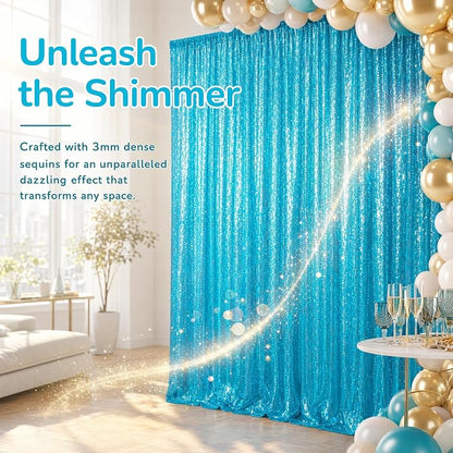 ShinyBeauty Sequin Backdrop Curtains 4 Panels 2x8FT Turquoise - Image 4