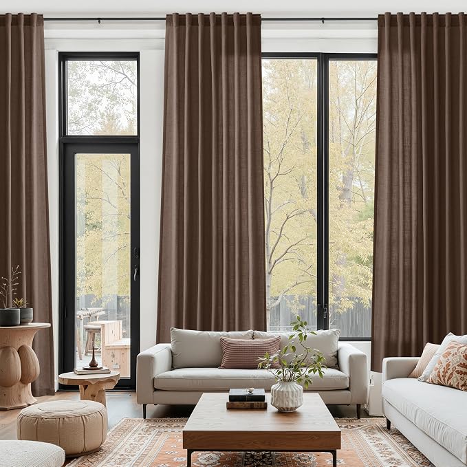 Cappuccino Linen Curtains for Living Room 100 Inches Long Light Filtering Semi - Image 8