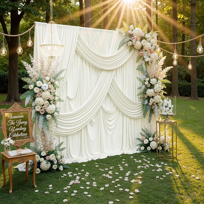 10ft x 10ft Wrinkle Free Ivory Backdrop Curtains - Image 5