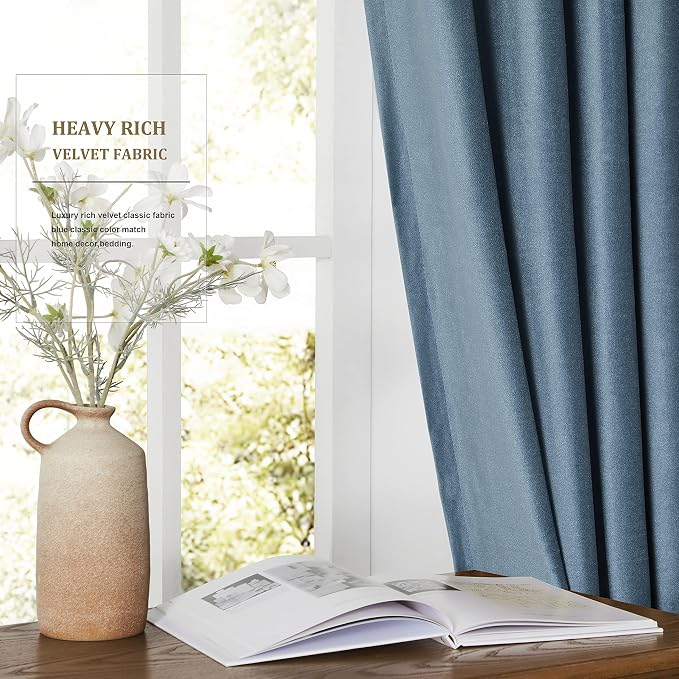 BULBUL Velvet Dirty Blue Blackout Curtains 102 inch Long - Image 5