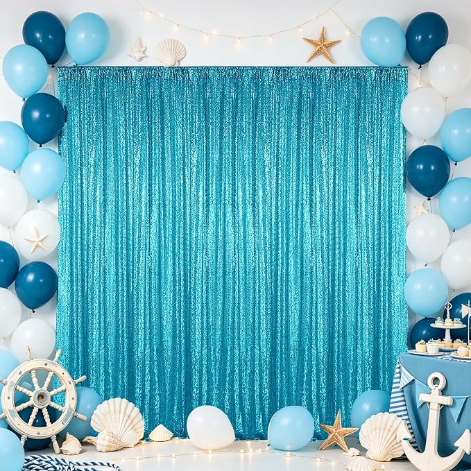 Hahuho Turquoise Sequin Backdrop Curtain, Party Decoration（4 Panels, 2FT x 8FT - Image 5