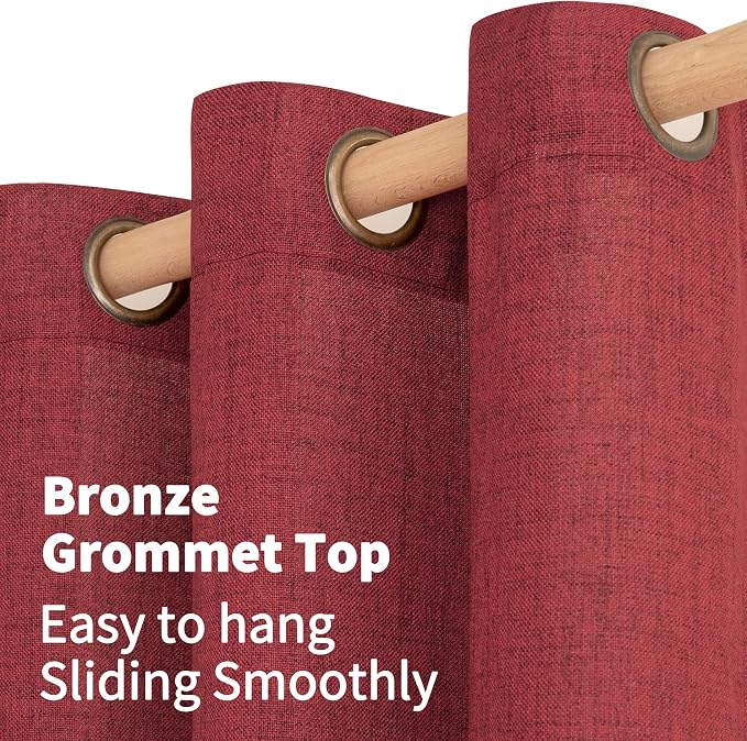 YoungsTex Burgundy Red Linen Curtains 45 Inch Length, Short Light Filtering - Image 4