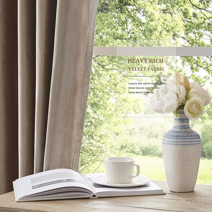 BULBUL Taupe Velvet Blackout Curtains 90 inch Long - Image 4