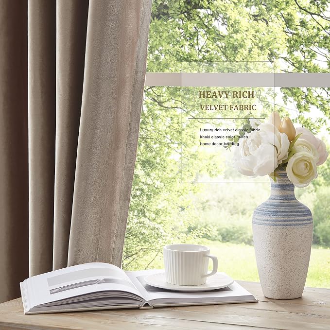 BULBUL Taupe Velvet Blackout Curtains 108 inch Long - Image 4