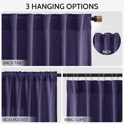 Purple Linen Curtains 84 Inches Long, Back Tab Light Filtering Semi Sheer - Image 3