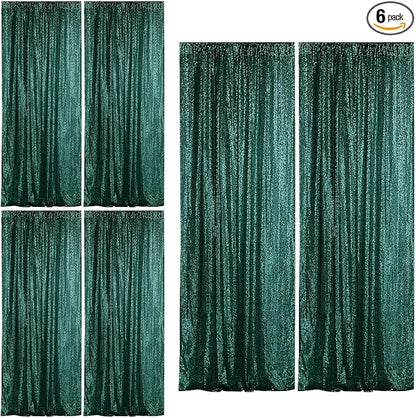 Sugargirl Dark Green Sequin Backdrop Curtain 6 Panels 2FTx8FT Glitter Dark by Sugargirl