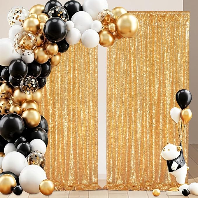 Gold Sequin Backdrop Curtain 2 Pcs 5FTx10FT Panels Stage Background - Image 7