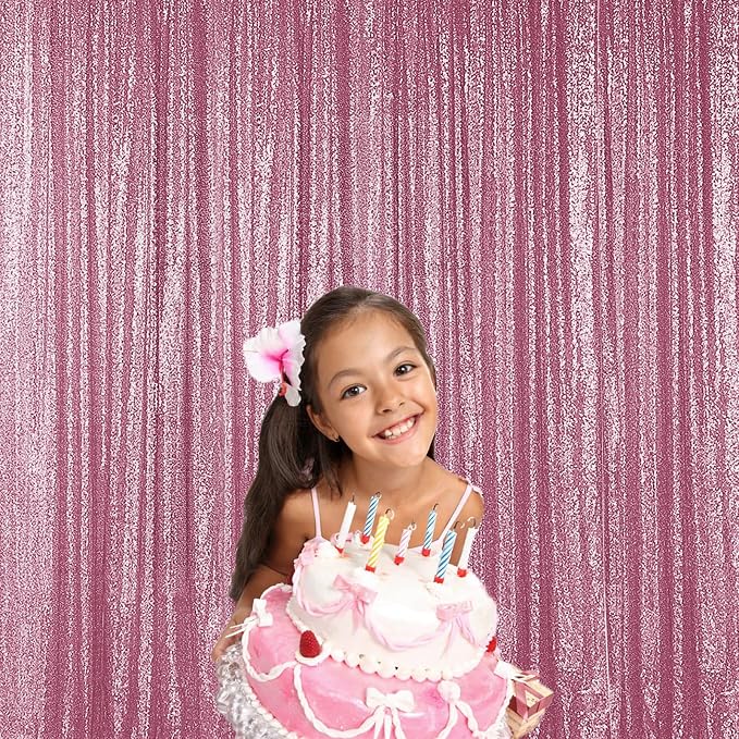 Sugargirl Pink Sequin Backdrop Curtain 4 Panels 2FTx8FT Glitter Pink Background - Image 4
