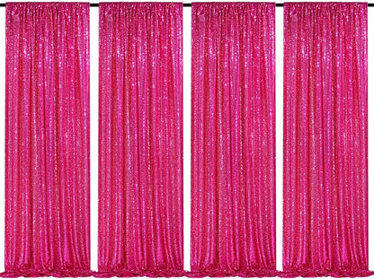 Fuchsia Sequin Backdrop Drapes 4 Panels 2FTx8FT Glitter Backdrop Curtains | by QueenDream