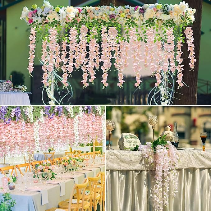 Wisteria Hanging Flowers 12 Pack Artificial Flowers Fake Wisteria Vine Rattan - Image 6