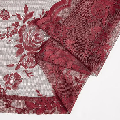 Burgundy Lace Kitchen Curtains 36 Inch Length - Image 6